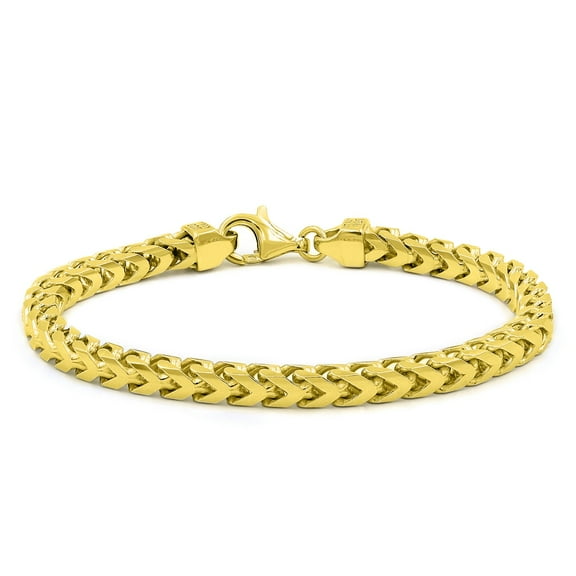 925 Italian Sterling Silver 5.5mm Solid Franco Bracelet, FREE Microfiber Cloth, Yellow Gold Plated Square Box Chain, Giorgio Bergamo 8