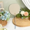 thumbnail image 4 of Unique Bargains 1 Pc Portable Double-Sided Long Handle Round Xuan Paper Folding Fan for Wedding Xuan Paper Bamboo Beige [Double-Sided Long Handle Round Apple], 4 of 5