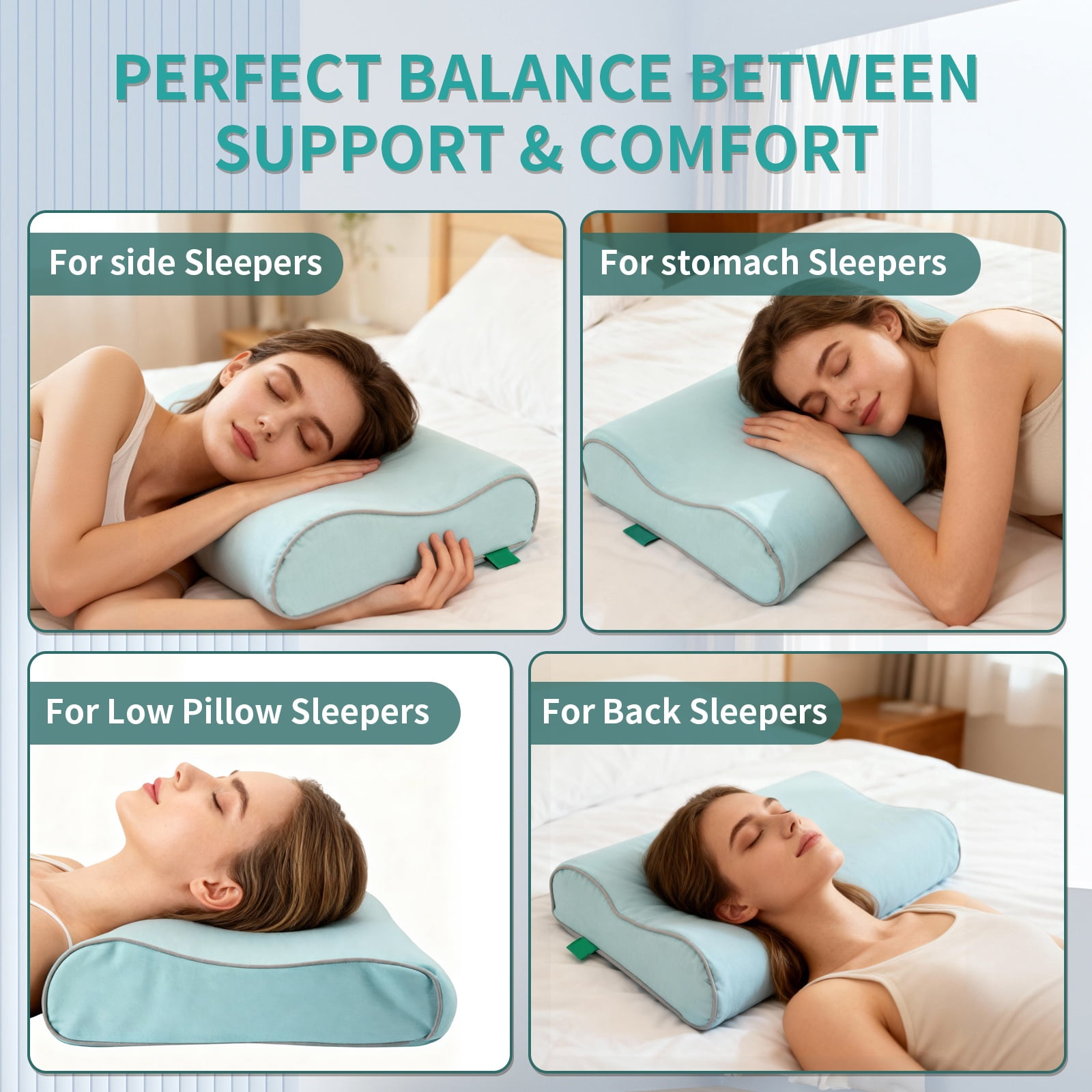 HNYG Memory Foam Pillow, Contour Cervical Pillow for Neck and Shoulder Pain Relief, Neck Pillow for Side, Back and Stomach Sleeper, Medium