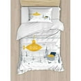 thumbnail image 3 of Yellow Submarine Duvet Cover Set, Submarine Fish and a Treasure Chest on the Sea Bottom Print, Decorative 3 Piece Bedding Set with 2 Pillow Shams, Queen Size, White and Earth Yellow, by Ambesonne, 3 of 3