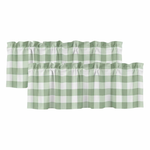 Sage Green Buffalo Plaid Valances for Windows, Green White Checkered Farmhouse Light Filtering Kitchen Curtains, Rod Pocket Window Valance Curtains for Living Room Bedroom, 54" W x 18" L, 2 Panels
