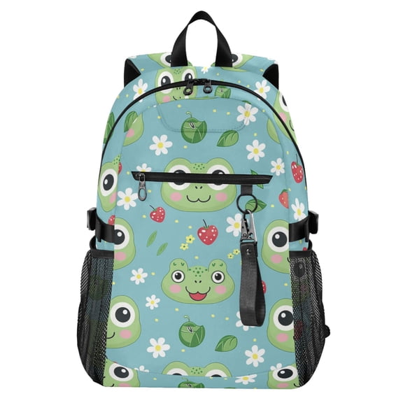 JIALIOU 14" Laptop Backpack Waterproof Airline Approved Stylish Casual Daypack for Travel Business College Work, Frog Face Leaf Strawberry Flower