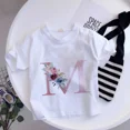 thumbnail image 3 of Camiseta de algodón con 26 letras en inglés ABCD, camiseta de verano para niños con flores, ropa informal de dibujos animados, camisetas de manga corta para niñas y niños, 3 of 5