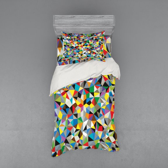 Ambesonne Abstract Bedding Set 3 Pcs, Geometric Mosaic Motif, Twin, Multicolor