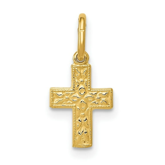 Diamond2Deal 14K Yellow Gold Floral Cross Charm Pendant for Women (L- 0.6 in, W- 0.52 in)