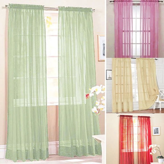 Joernso Glass Yarn Sheer Window Valance Curtain Pure Color Bedroom Home Wedding Decor