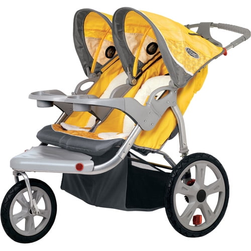 yellow jogging stroller