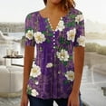 thumbnail image 2 of purcolt Womens Floral Print Boho Shirts Dressy Casual Short Sleeve V Neck Pleated T Shirts Summer Beach Tunic Tops, 2 of 5