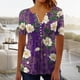 thumbnail image 1 of TaTaai Women's Printed Top, Soft Breathable Cotton, Relaxed Fit, Short Sleeve V-Neck, Button Detail Ruching, Pullover Style, Casual Daily Spring Summer Wear Multi-Color Gift, 1 of 5