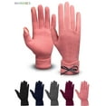 thumbnail image 2 of BadPiggies 2 Pairs Elegant Bow Gloves For Women, Winter Warm Touchscreen Texting Fleece Lined Driving Motorcycle Dress Gloves (Pink), 2 of 7