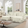 thumbnail image 2 of Classic Comfy Modular U Shape Sectional Sofa with Flared Arms Removable Ruffles and Spindle Legs Chenille Upholstered Deep Seat Cloud Couch with Movable Ottomans Beige White, 2 of 9