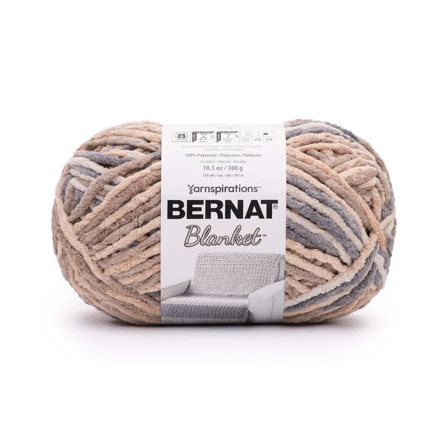 Bernat® Blanket™ #6 Super Bulky Polyester Yarn, Toasted Birch 10.5oz/300g, 220 Yards, Polyester #6 Super Bulky Yarn