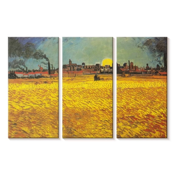Elephant Stock Wheat Field At Sunset Wall Art - Horizontal Multi Panel Canvas - Living Room Wall Decor - Nature Multi Panel - Yellow And Orange Decor By Vincent Van Gogh - 23" x 14"