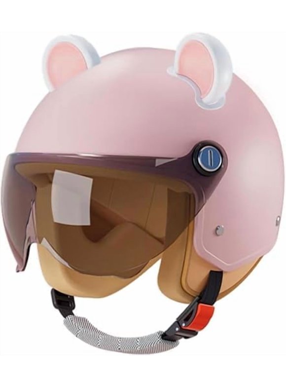 Vintage 3/4 Open Face Motorcycle Half Helmet,DOT Approved Retro Street Scooter Vespa Bike Helmets with Cat Ears,Light Quick Buckle Bicycle ATV Jet-Helmet for Moped Cruiser Chopper