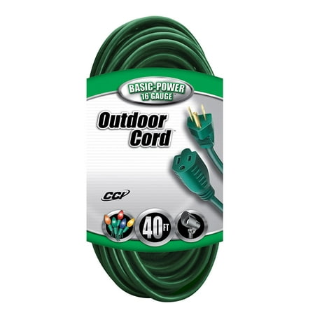 Coleman Cable 16/3 Vinyl Landscape Outdoor Extension Cord, Green, 40-Foot
