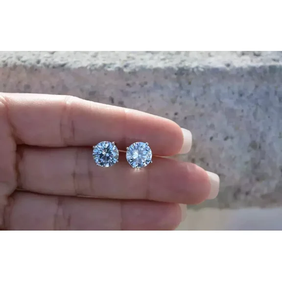 4Ct Round Cut Lab Created Diamond Solitaire Stud Earrings 14K White Gold Plated