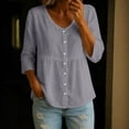 thumbnail image 2 of Fewfanhot Women Clothing 3/4 Sleeve Button Down Shirts Cotton Linen Tops V Neck Casual Loose Fit Blouses, 2 of 6