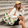 thumbnail image 4 of Pzuqiu Tropical Leaf Print Large Capacity Quilted Tote Bags for Women, Reversible Orange Shoulder Hobo Bag, Lightweight Carry On Handbag for Work Travel Shopping Everyday Use, 4 of 7