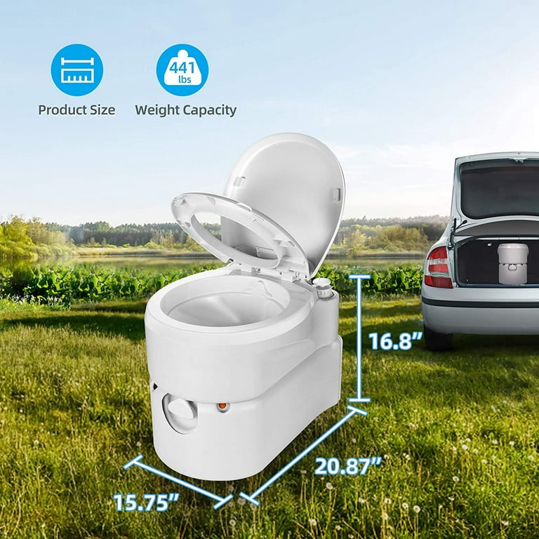 DEXTRUS Portable Toilet, Integrated 24 Litres, Camping RV Toilet with Level  Indicator, T-Type Water Outlets, Anti-Leak Handle Pump, Rotating Spout