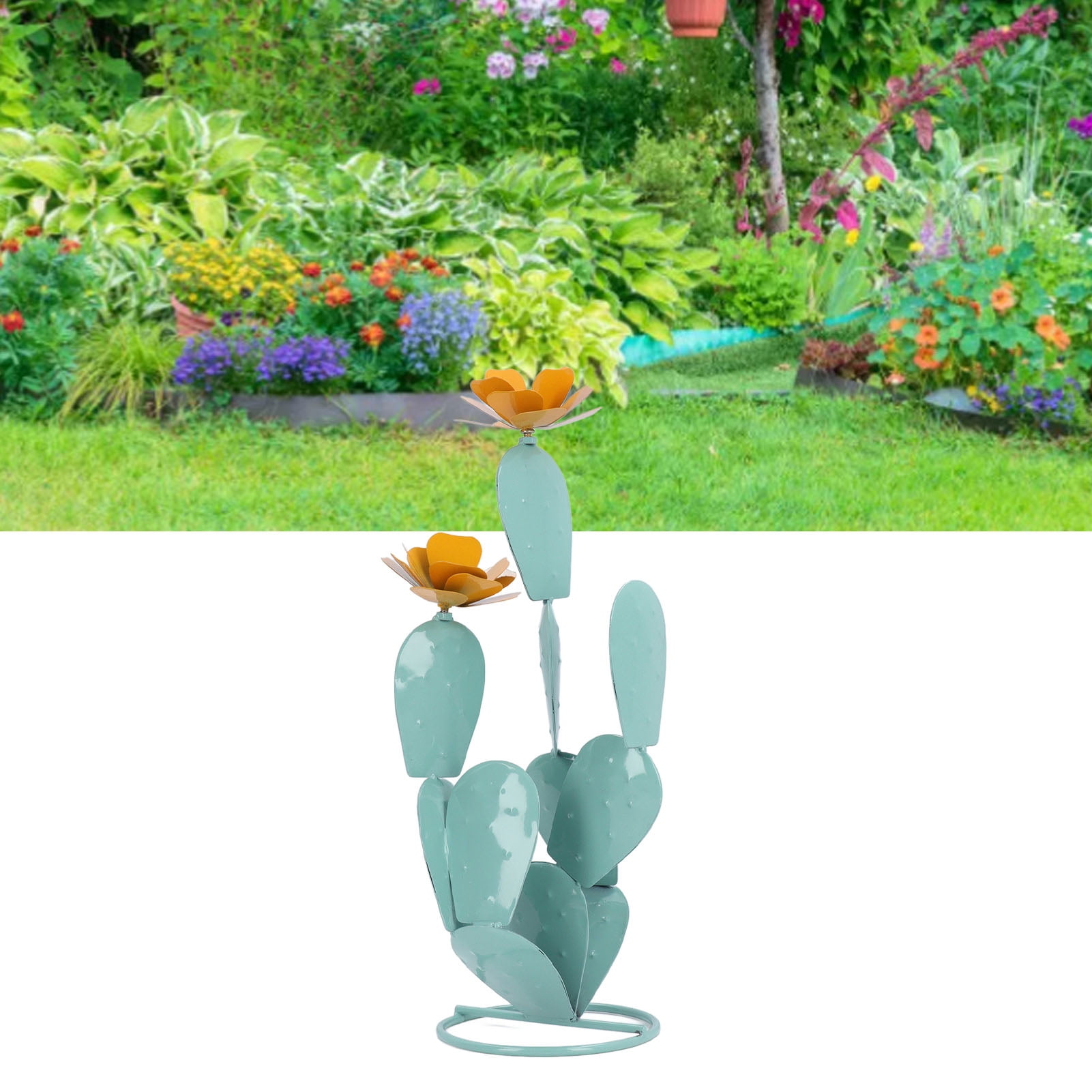 Nieyigj Colorful Metal Prickly Pear Cactus Statue Garden Art Decor, Iron Cactus Sculpture for Outdoor Yard Patio Balcony (10.24 inches / 26 cm)