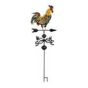 Kozy Life 48 in. Crowing Metal Rooster Weathervane | Wind Wheel Garden Stake With Rooster Ornament | Chicken Garden Weather Vane