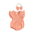 thumbnail image 2 of Musuos Baby Girl Summer Jumpsuit 3M 6M 12M 18M Solid Color Crew Neck Fly Sleeve Romper and Bow Headband Set Cute Clothing, 2 of 10