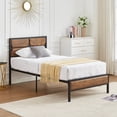 thumbnail image 4 of VECELO Twin Size Metal Bed Frame with Wooden Headboard and Footboard, Heavy Duty Platform Metal Bed Frame, No Box Spring Needed, Brown, 4 of 10