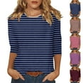 thumbnail image 6 of Lovskoo 2024 Summer 3/4 Length Sleeve Womens Tops Trendy Striped Printed Blouses T-Shirt Round-Neck Top Red M, 6 of 6