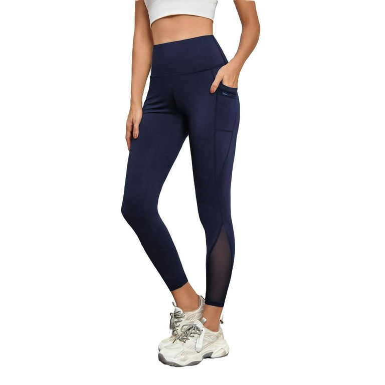 Navy Blue Cropped Active Bottoms Women's Sports Leggings With Phone Pocket  (Women's)