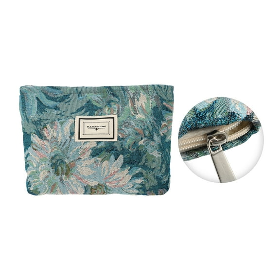 Vocoste Floral Makeup Bag Zipper Flower Cosmetic Pouch Aesthetic Women Cosmetic Bags Coin Purse for Brushes Blue