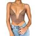 thumbnail image 2 of SAYOO Mujeres Casual Tank Tops, Sin Mangas Sin Espalda Color Sólido Cuello En V Irregular Sling Crop Tops SAYOO  Moda, 2 of 4