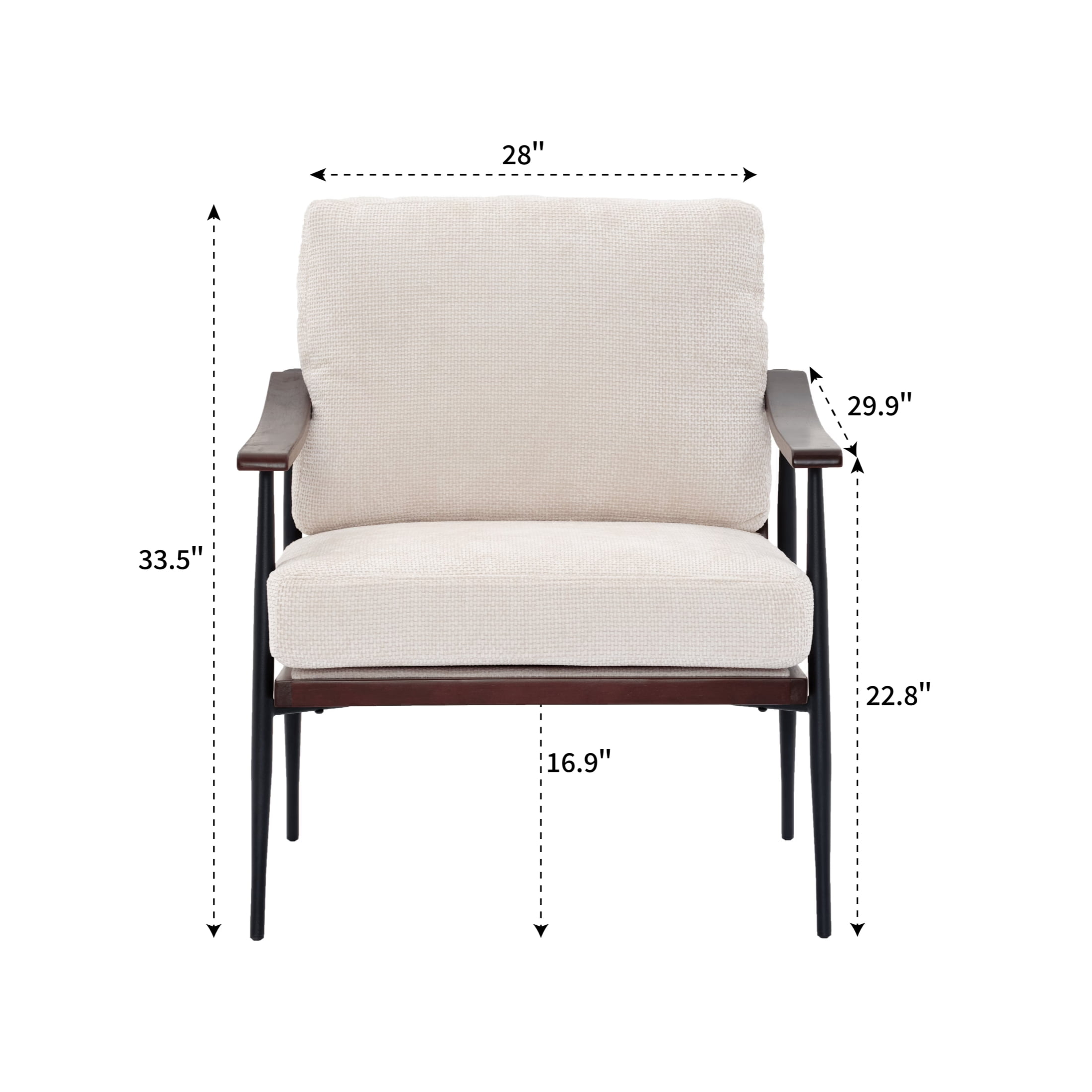 Vinform Modern Accent Chair, Arm Chair with Upholstered Thicker Cushion, Metal Frame for Living Room, Linen Fabric, Beige