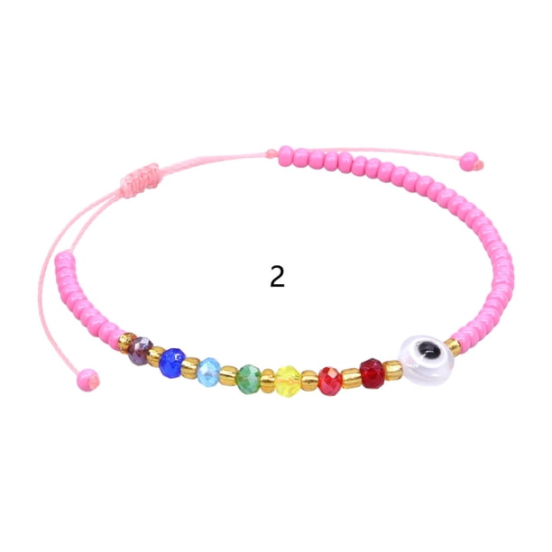 Pulsera con cuentas de vidrio y cuentas de cobre, ojos de demonio, ajustable, tejida a mano, cuerda para