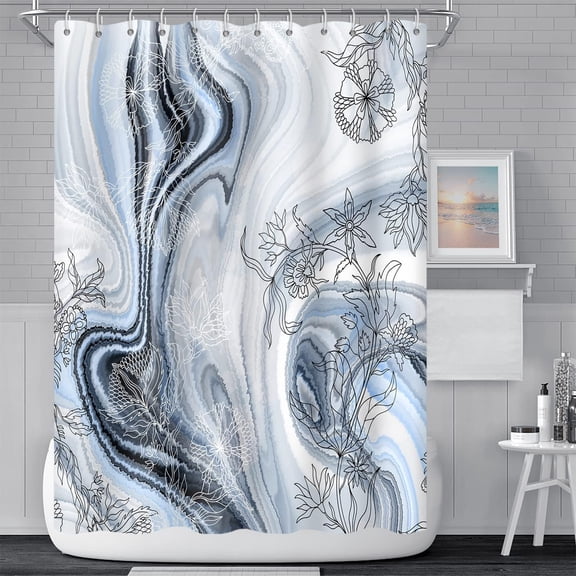Light Blue Marble Shower Curtain for Bathroom Flower Abstract Gradient Waterproof Polyester Shower Curtains Modern Luxury Artistic Aesthetic Shower Curtain with Hooks Decorative, 72x84 Inch