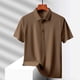 thumbnail image 4 of Blusa y camisa de manga corta con cuello vuelto para hombre, color liso, informal, holgada, a la moda, de seda helada, sin costuras, transpirable, elástica, con botones, de cedro, blusa de manga corta, 4 of 6