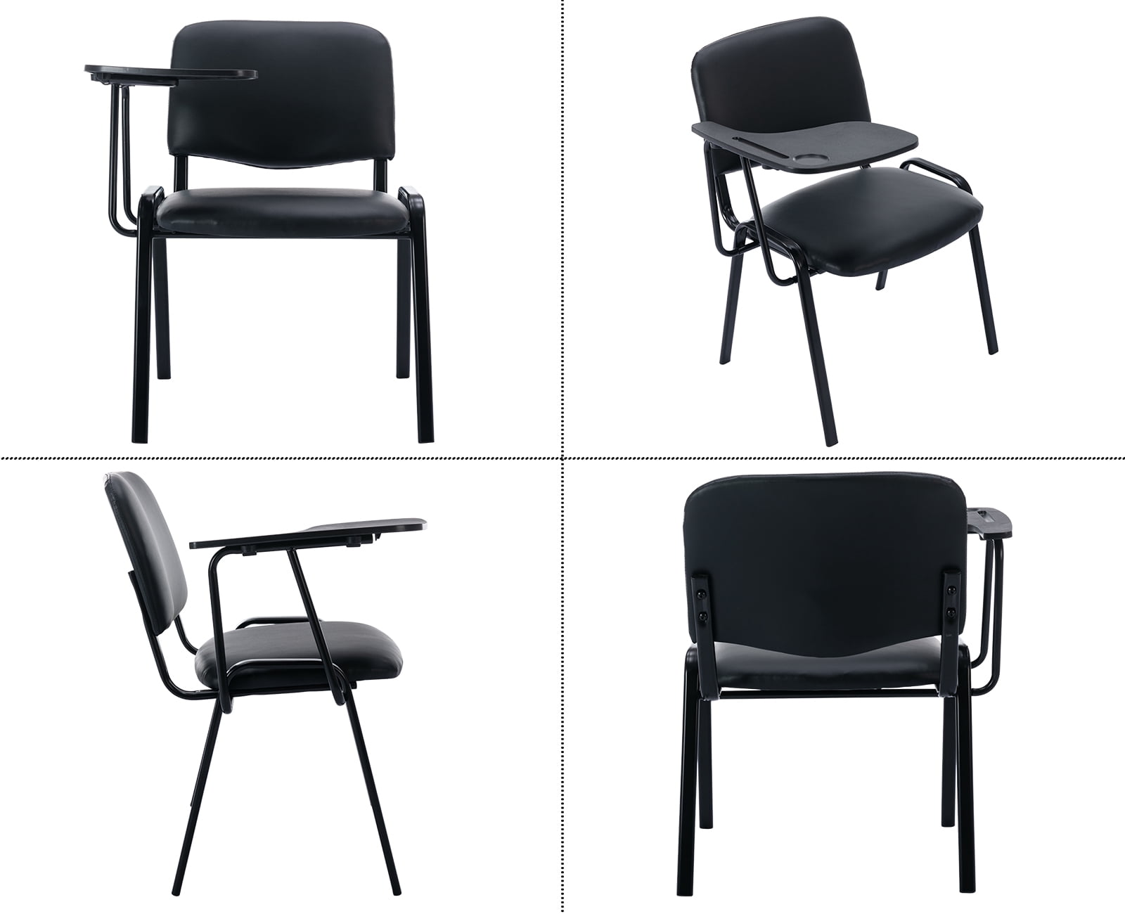 Guyou Set of 5 Black Stackable Conference Room Chairs with Flip-up Tablet Arm, Leather Reception Chair with Back, Ergonomic Office Chairs, Visitor Chairs for Conference Room Training Room School