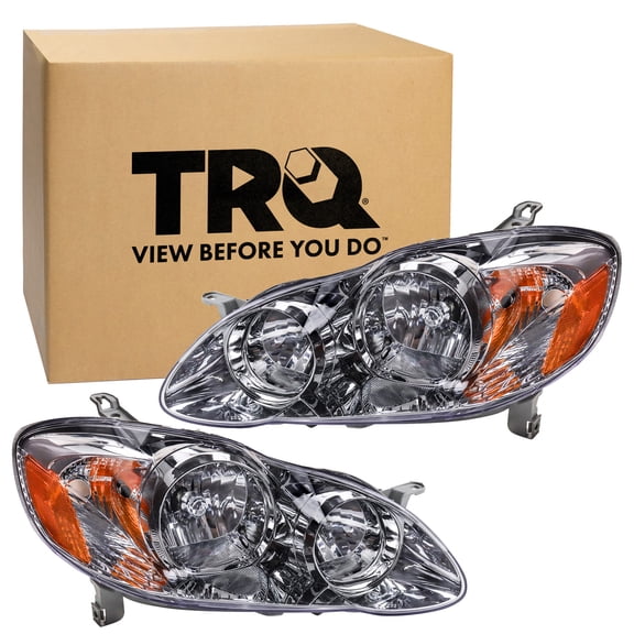 TRQ Headlight Assembly Set TO2502160 TO2503160 Fits 2005-2008 Toyota Corolla