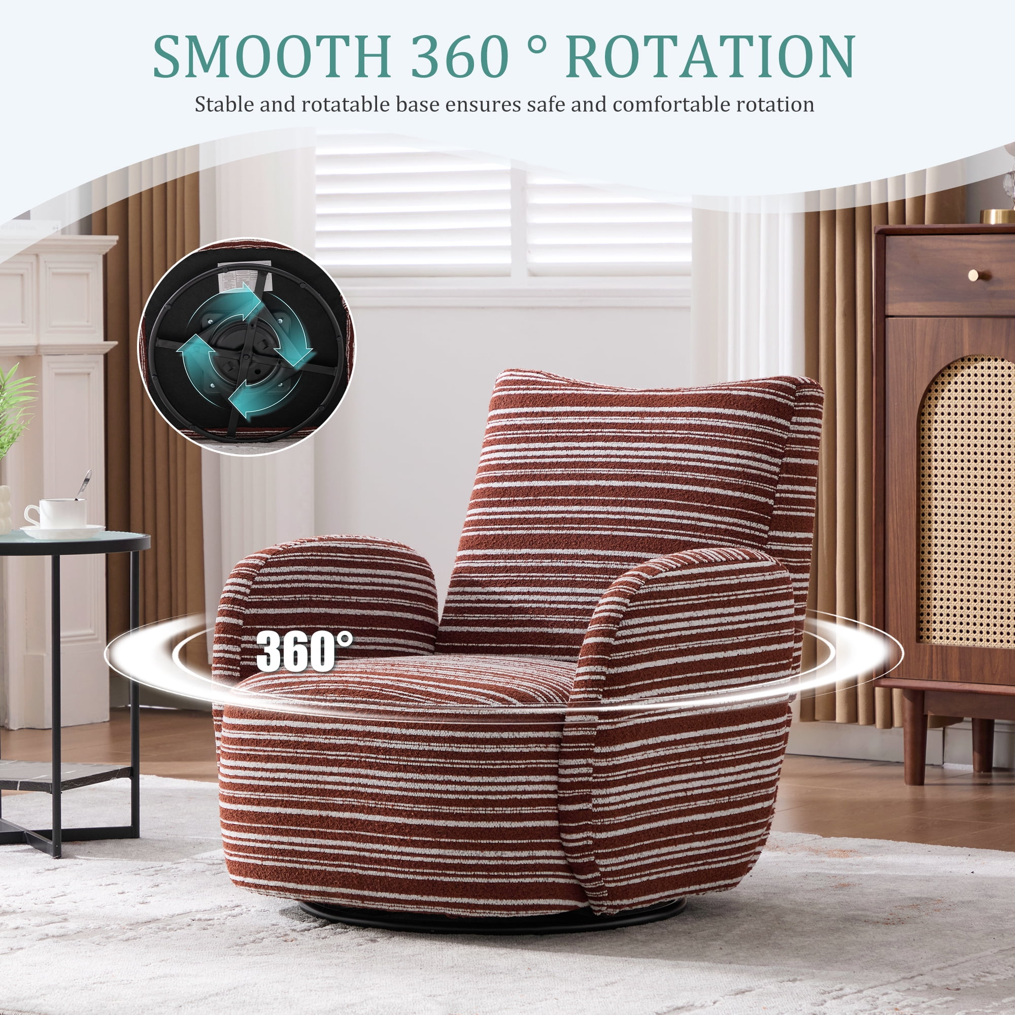 Aukfa 360 Degree Boucle Swivel Accent Chair for Living Room, 20.4" Deep, Support Up to 550lbs, Red