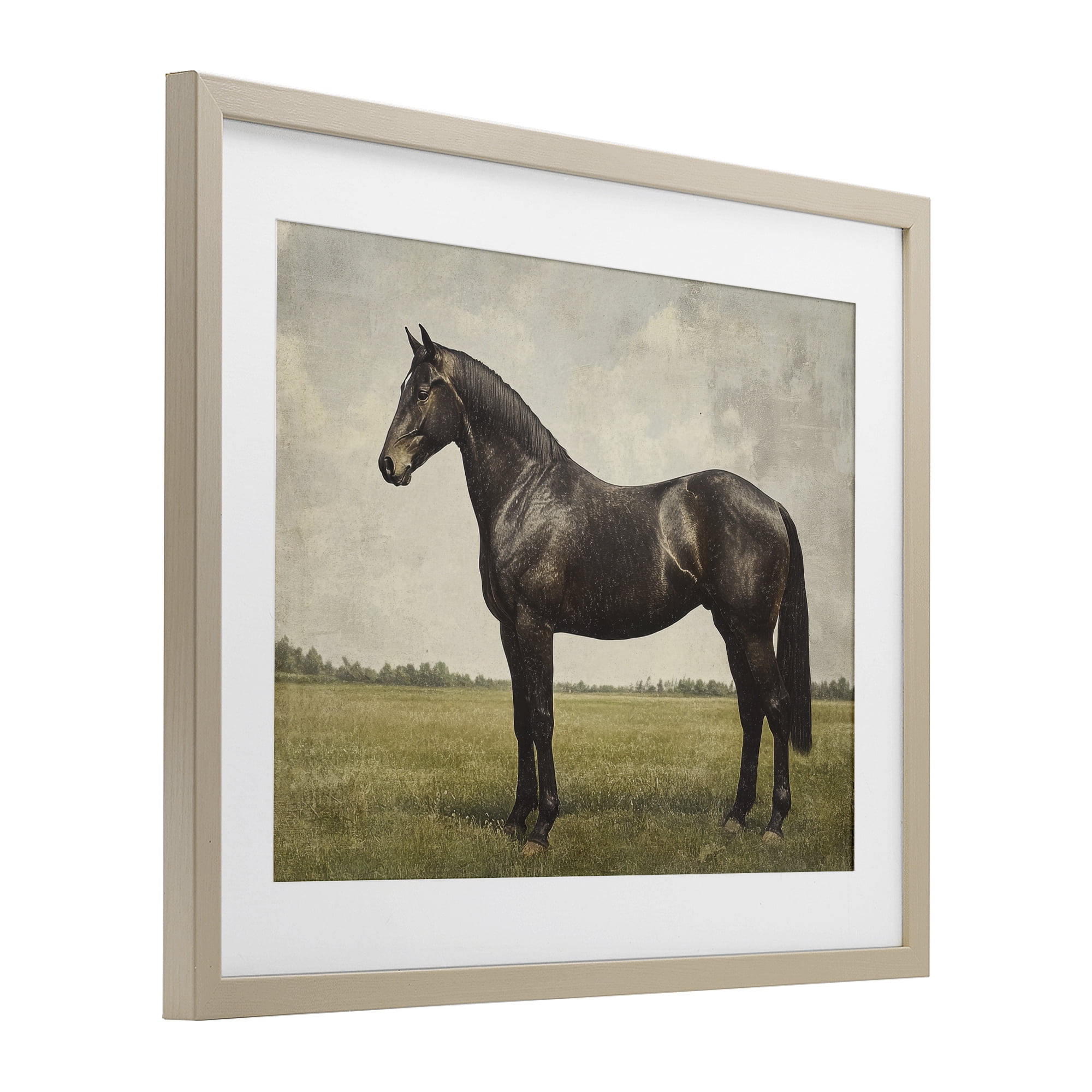 Stupell Industries Espresso Horse in Pastoral Field Birch Framed Print Under Glass, design by Petal Prints Design