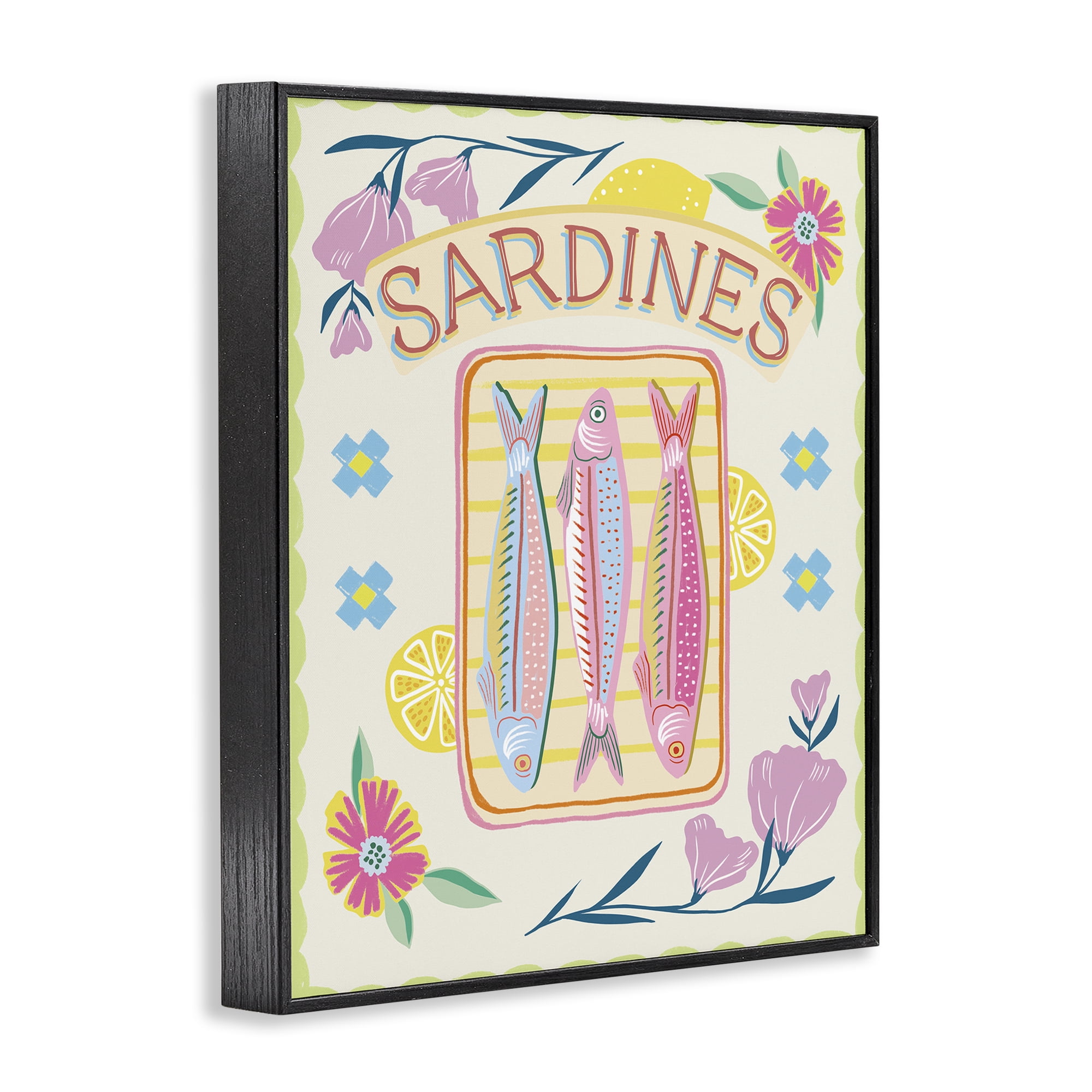 Stupell Industries Pastel Sardines & Flowers Black Framed Giclee Art, design by Jo Reid