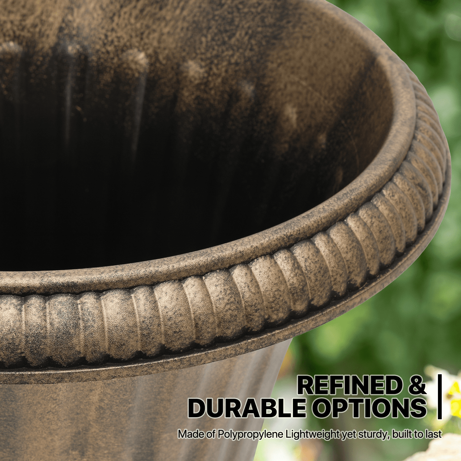 MoNiBloom 20" Plastic Urn Planter Vase for Outdoor Indoor Plants Garden Patio Vintage Decorative Pedestal Roman Flower Pot Decoration Retro Home Front Porch Door Decor (Antique Brass)