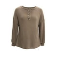 thumbnail image 6 of Darzheoy Womens Tops Fall Winter Drop Shoulder Round Neck Solid Color Button Pullover Casual Sweatshirts Seamless Long Sleeve Blouses, 6 of 8