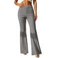 thumbnail image 6 of Women's Soft Stretchy Straight Leg Pants for Business Casual, Mid Elastic Waist with Slim Fit & Shaping, Multi-Pockets, Dressy Lounge Work Office, Womens Trousers | VerBelle,Gray L, 6 of 7