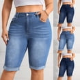 thumbnail image 5 of vigerkar Womens Plus Size Jean Shorts High Waisted Stretchy Midi Bermuda Denim Shorts (Light Blue, 0XL), 5 of 9