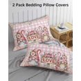 thumbnail image 2 of Valentine's Day Pillow Cases Standard Size Set of 2 - Microfiber Bed Throw Pillow Covers, Pink Gnomes Rose Flowers Buffalo Plaid Decorative Lumbar Pillow Cover with Envelope Closure for Sofa 20"x26", 2 of 6