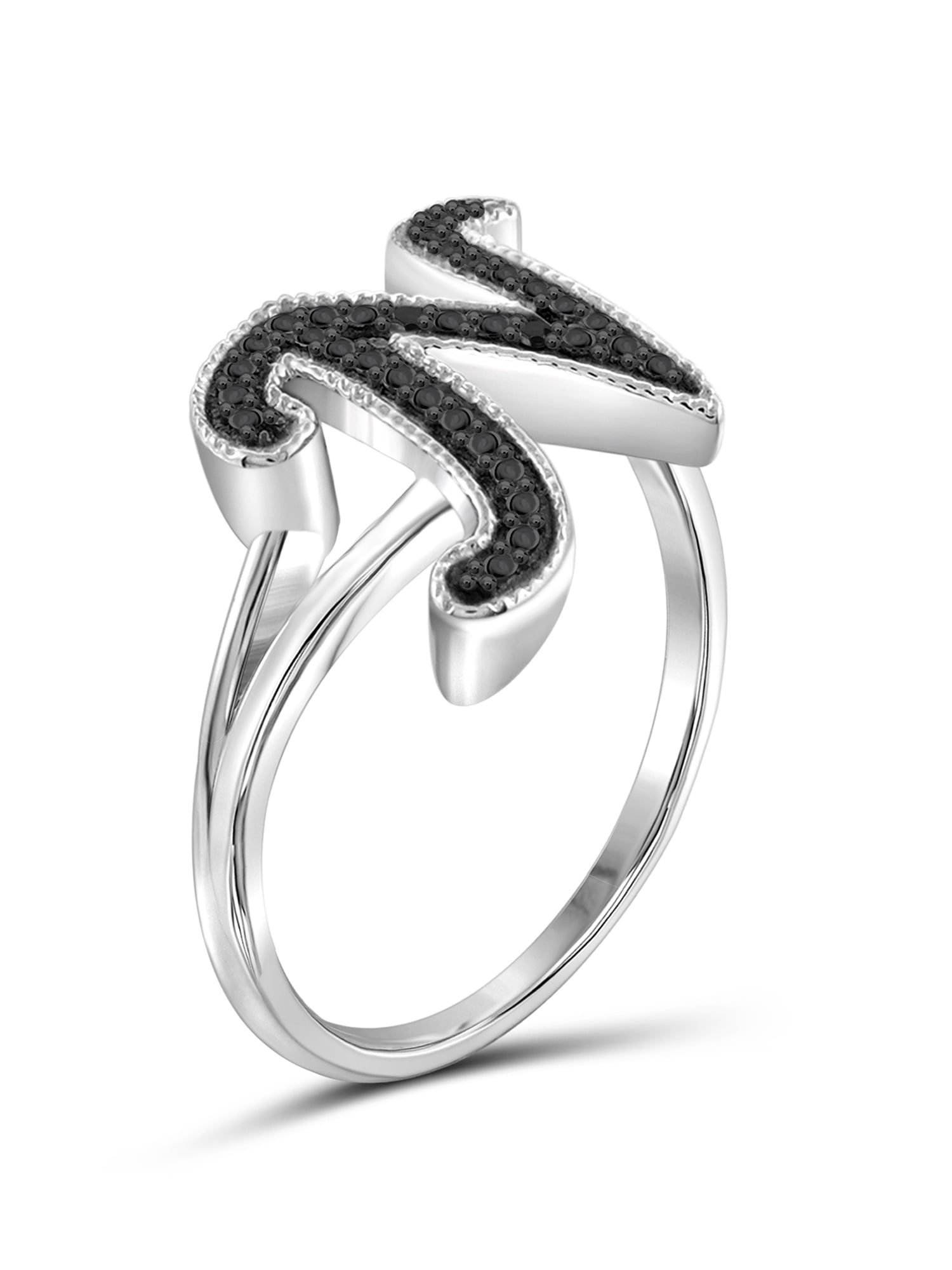 JewelersClub Accent Black Diamond Initial Letter Ring for Women Customizable Sterling Silver N Alphabet Monogram Ring for Girls Cursive Script Capital Letters Personalized Jewelry Gift for Her Walmart...