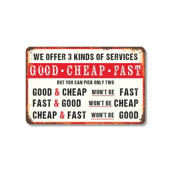 We Offer 3 Kinds of Service 12 Inch x 18 Inch Metal Sign Novelty Aluminum Durable Weatherproof UV Protected Perfect for Workshops Offices Fun Gag Gift for Friends Crafted in the USA