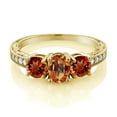 thumbnail image 2 of Gem Stone King 3.12 Ct Oval Ecstasy Mystic Topaz Red Garnet 18K Yellow Gold Plated Silver Moissanite Ring (Size 5), 2 of 4