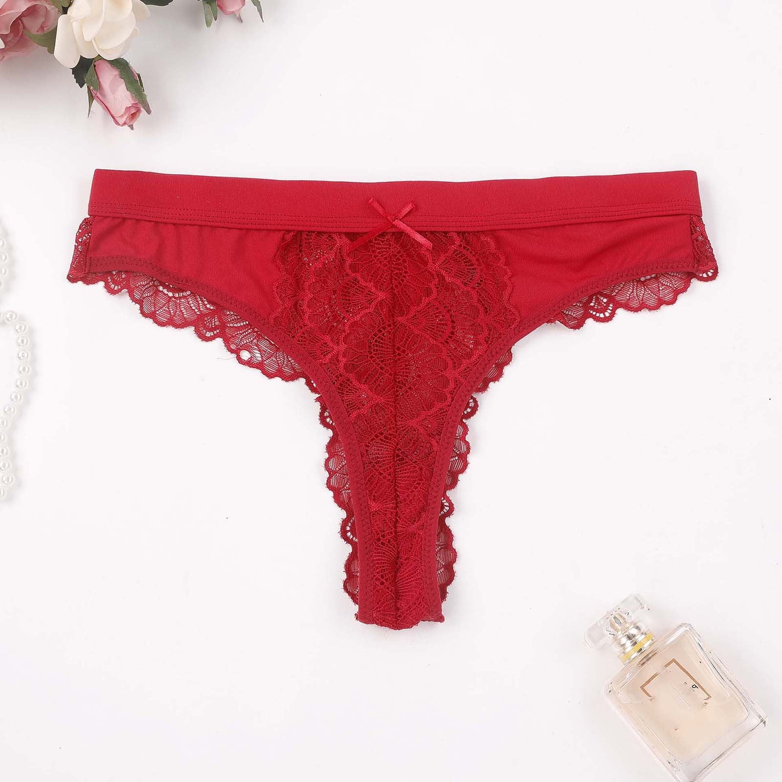 Efsteb Women's Thongs G Thong Lingerie Transparent Breathable Underwear  Ropa Interior Mujer Sexy Comfy Panties Low Waist Briefs Embroidery Lace  Panties Red 