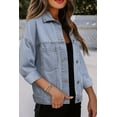 thumbnail image 3 of Retro Style Long Sleeve Denim Jacket: Sky Blue Stripe, Oversized Fit, 3 of 12